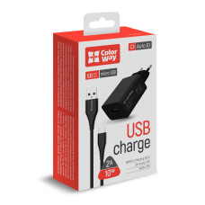 AC charger 1xUSB AUTO ID 2.0A (10W) black+MicroUSB cable, 1m, (CW-CHS012CM-BK)