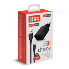 AC charger 1xUSB AUTO ID 2.0A (10W) black + Lightning cable, 1m, (CW-CHS012CL-BK)