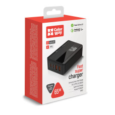 AC Charger ColorWay Power Delivery (2USB-A + 2USB TYPE-C), 65W, Black (CW-CHS040PD-BK)