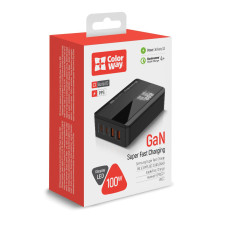 AC Charger ColorWay Power Delivery GaN (2USB-A + 2USB TYPE-C) (100W), black, (CW-CHS041PD-BK)