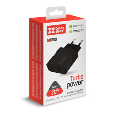 AC Charger ColorWay Power Delivery Port USB Type-C, 20W, V2, Black, (CW-CHS026PD-BK)