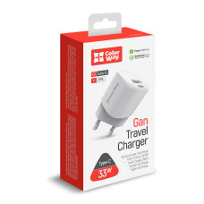 AC Charger GaN3 Power Delivery Port PPS USB (Type-C PD + USB QC3.0) (33W) white, (CW-CHS043PD-WT)