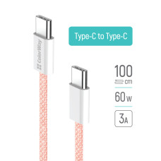 ColorWay Type-C - Type-C (braided cotton) PD Fast Charging 60W, 3.0A, 1m, pink (CW-CBPDCC061-P)