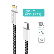 ColorWay Type-C - Apple Lightning (braided cotton) PD 27W, 1m, black (CW-CBPDCL061-BK)