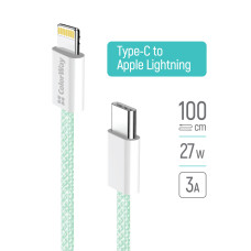ColorWay Type-C - Apple Lightning (braided cotton) PD 27W, 1m, green (CW-CBPDCL061-G)