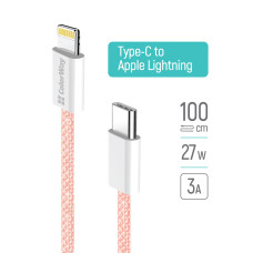 Кабель ColorWay Type-C - Apple Lightning (бавовняне плетіння) PD 27W, 1м, рожевий (CW-CBPDCL061-P)