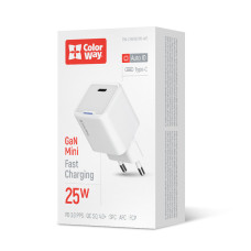 AC Charger ColorWay GaN Mini 25W PD Port, PPS, USB-C, White (CW-CHS052PD-WT)