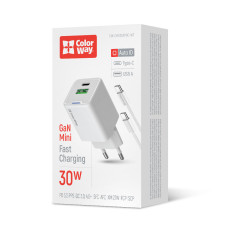 AC Charger ColorWay ColorWay GaN Mini 30W PD Port PPS USB (Type-C PD + USB QC4.0) white, with Type-C cable (CW-CHS053PDC-WT)