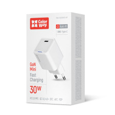 AC Charger ColorWay GaN Mini 30W PD Port PPS USB-C white (CW-CHS054PD-WT)