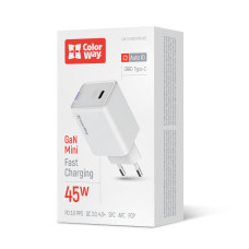 AC Charger ColorWay GaN Mini 45W PD Port PPS USB-C white (CW-CHS057PD-WT)
