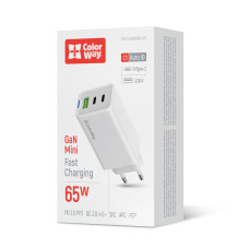 AC nabíjačka ColorWay GaN Mini 65W PD Port PPS USB (USB-2C1A) biela (CW-CHS058PD-WT)