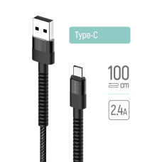 ColorWay USB - Type-C (нейлон - довга головка) 2.4A 1м чорний (CW-CBUC063-BK)