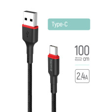 ColorWay USB - Type-C (nylon - red head) 2.4A 1m black (CW-CBUC064-BK)