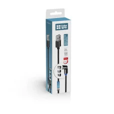 Kábel univerzálny 3v1 (Lightning+MicroUSB+Type-C) magnetický, rotácia 540° 2.4A 1m - čierny