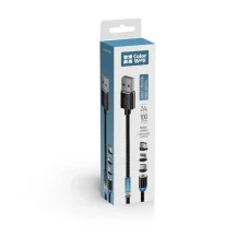 Универсальный кабель 3в1 (Lightning+MicroUSB+Type-C) магнитный, перезаряжаемый, 2,4A 1м - черный